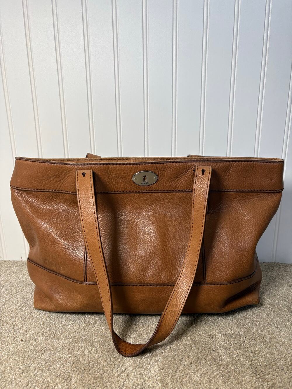 Fossil Long Live Vintage Rich Tan Leather Tote Bag